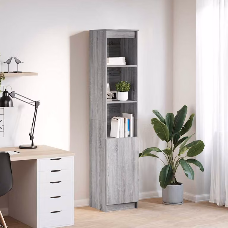 Credenza moderna vidaXL in legno multistrato grigio con ripiani interni e ante a battente L/P/H: 37,5 x 35 x 180 cm