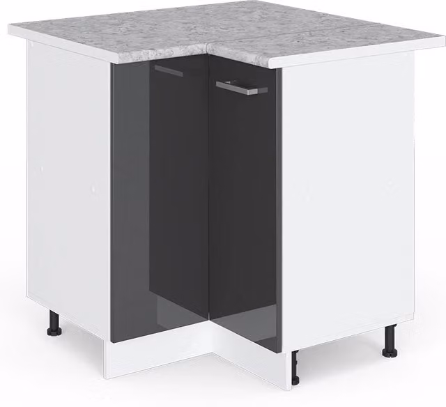 Mobile ad angolo cucina R-Line Antracite lucido/Bianco 75.6 cm, PL Marmo Vicco