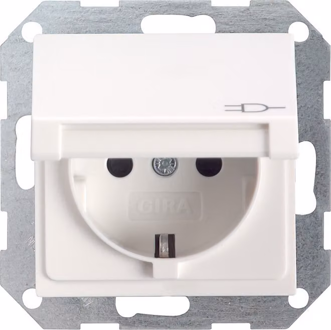 GIRA - Sistema 55 - Presa di corrente con coperchio incernierato *bianco seta opaco* (0454 27)