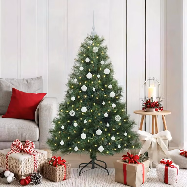 Albero di Natale artificiale moderno vidaXL verde con 150 LED luce bianca calda in PE e PVC, Altezza: 150 cm