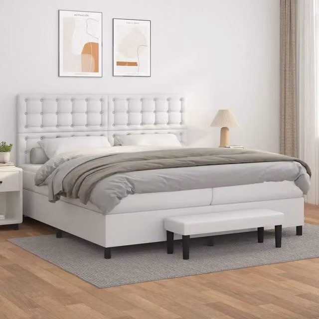 Letto con Giroletto a Molle e Materasso Ibrido vidaXL in Similpelle Bianco L/P/H: 200 x 200 x 128 cm – 1