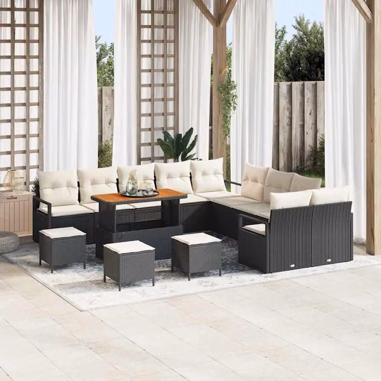 Maison Exclusive - Set da giardino composto da 14 pezzi, divano in rattan sintetico nero