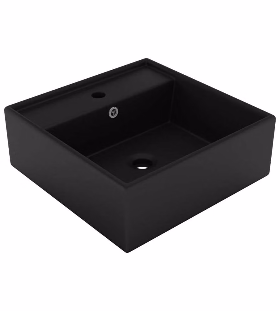 Lavabo Troppopieno Quadrato Nero Opaco 41x41cm Ceramica