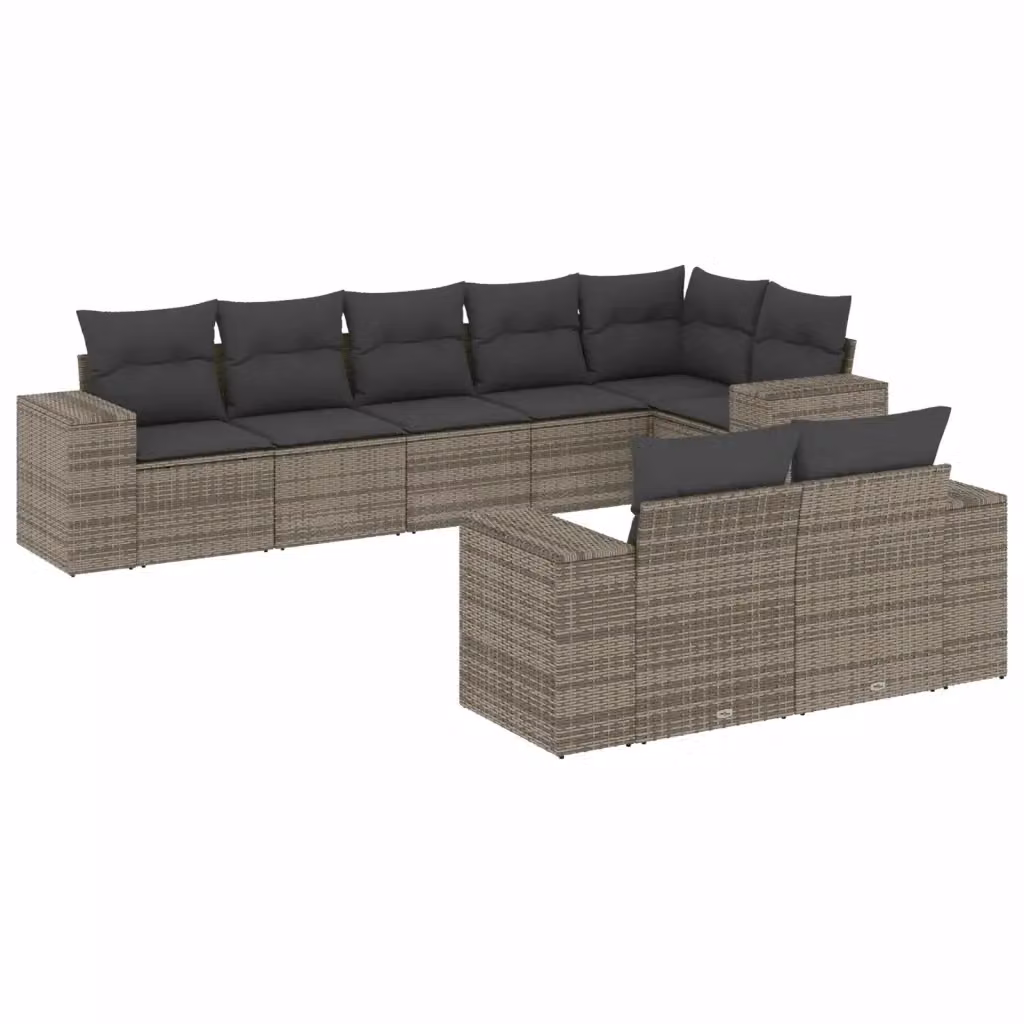 vidaXL Set Divano da Giardino 8 pz a forma di U in Polyrattan Grigio con Cuscini Imbottiti e Coperture Rimosse – 2