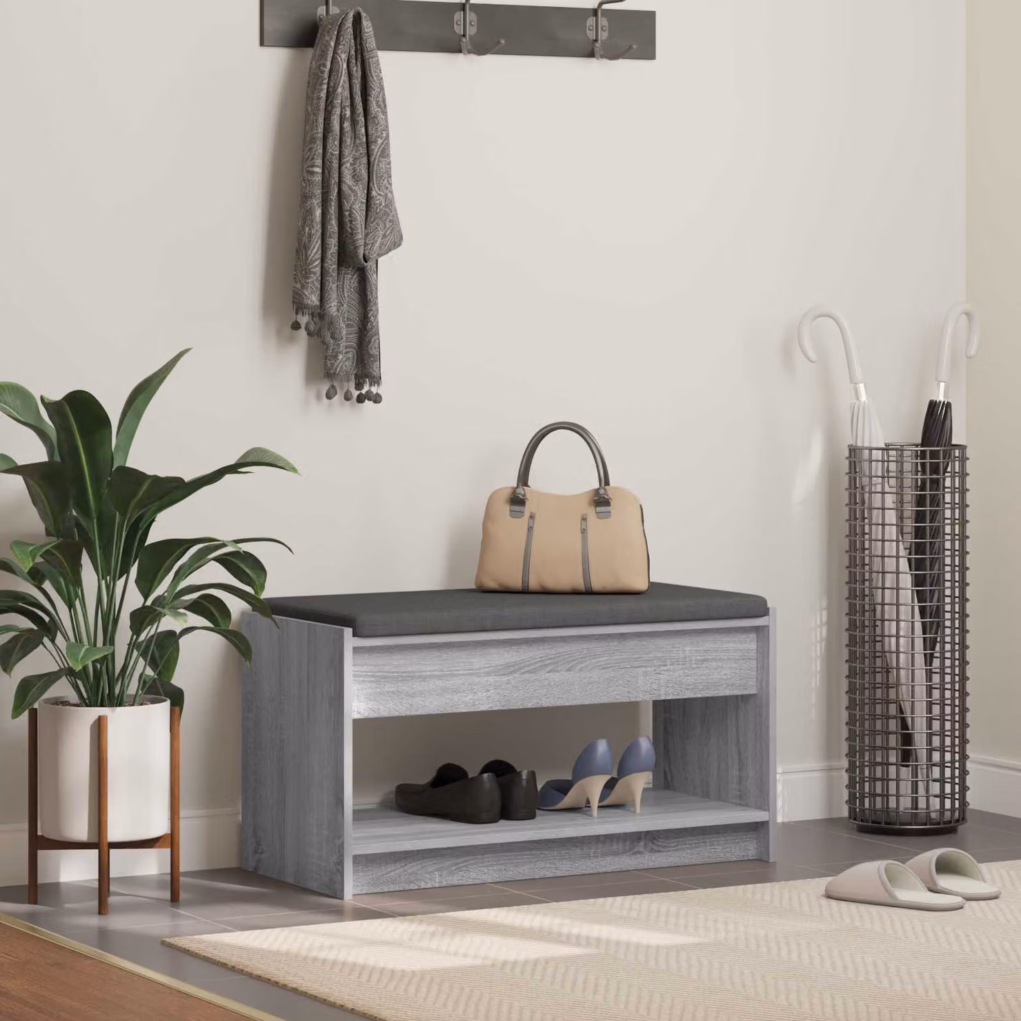 Panca per ingresso con porta scarpe vidaXL moderna grigia L: 83 cm, P: 38 cm, H: 45 cm
