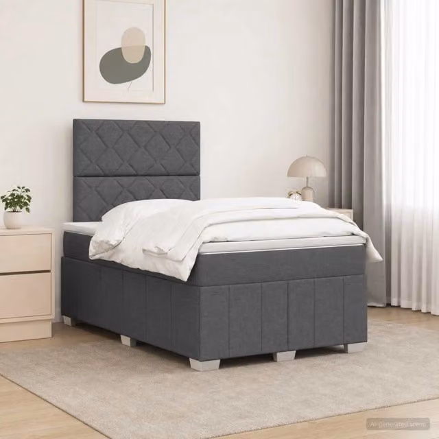 Letto Box Spring vidaXL con Materasso a Molle Insacchettate, Illuminazione LED Sotto il Letto e Porta USB, Grigio e Bianco, L/P: 120 x 200 cm – 1