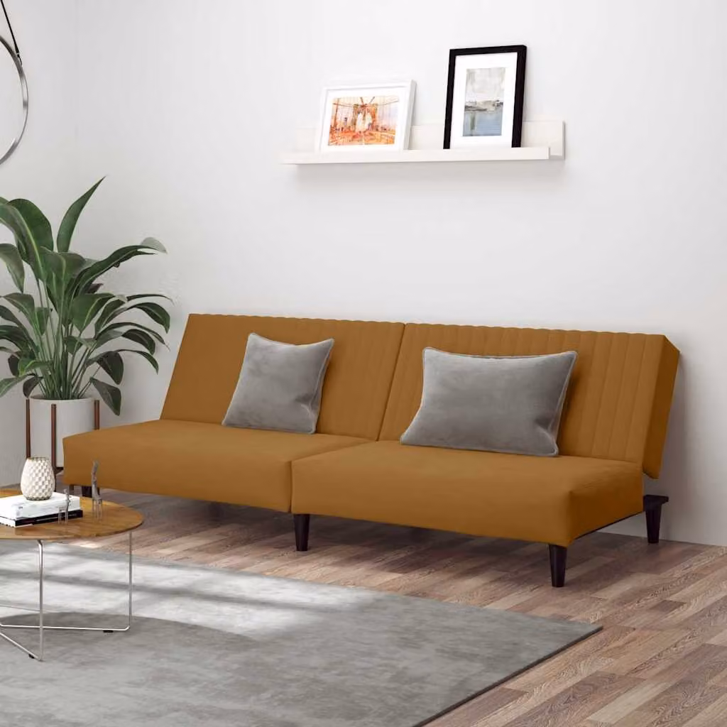 vidaXL Divano Letto Click-Clack Moderno in Velluto Marrone con Struttura in Legno Solido e Poggiatesta Regolabile