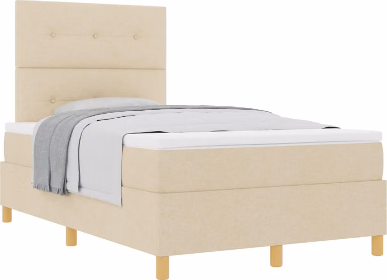 Letto a molle con materasso Crema 120 x 190 cm Tessuto