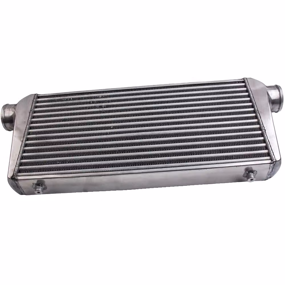 Intercooler turbo, 600x300x76 mm, design a tubi e alette, argento