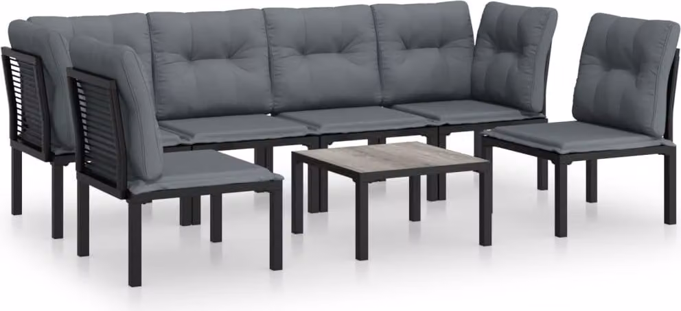 Set Salotto da Giardino 7 pz Nero e Grigio in Polyrattan