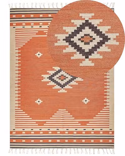 Beliani Tappeto Kilim in cotone a motivo geometrico reversibile con frange 160 x 230 cm Multicolore