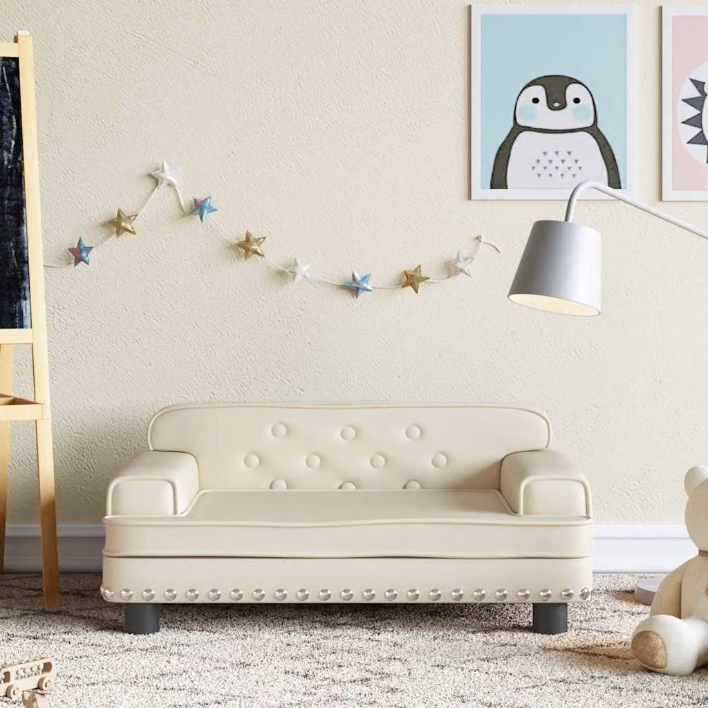 vidaXL Divano per bambini in similpelle beige L: 70 cm, P: 45 cm, H: 30 cm