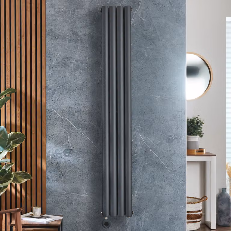 Radiatore Elettrico di Design Verticale - Antracite - 1600mm x 236mm (Pannello Singolo) - con Elemento Riscaldante Termostatico Cablato Wi-Fi - Revive Slim - ECOSO by Hudson Reed