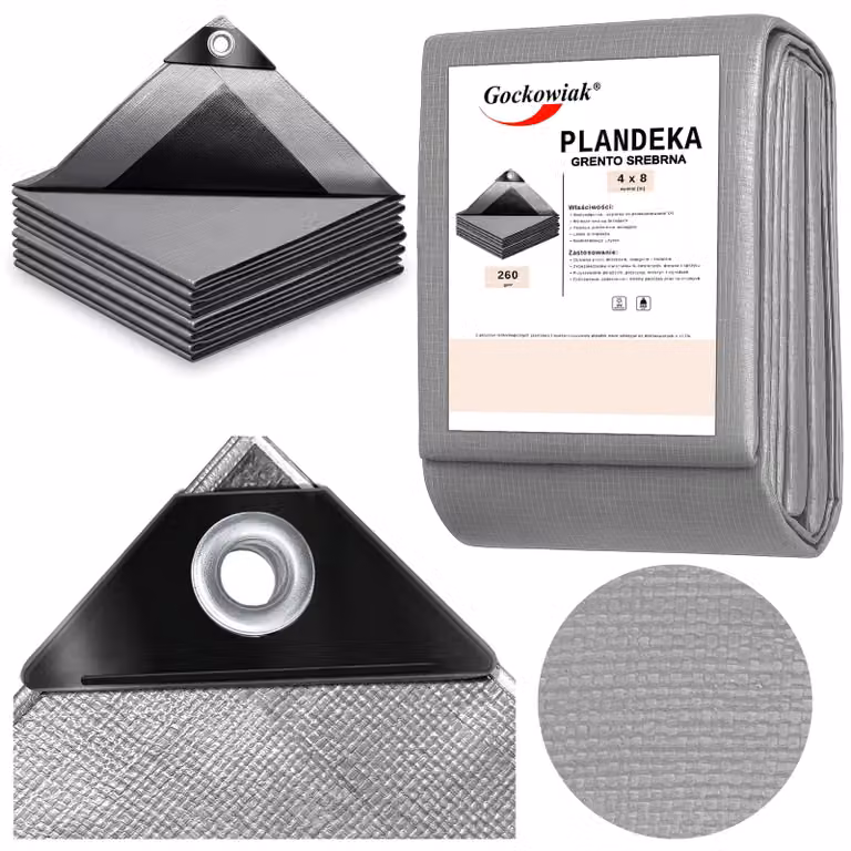 Telo in PVC 4x8 metri, colore argento, grammatura 260 g/m²