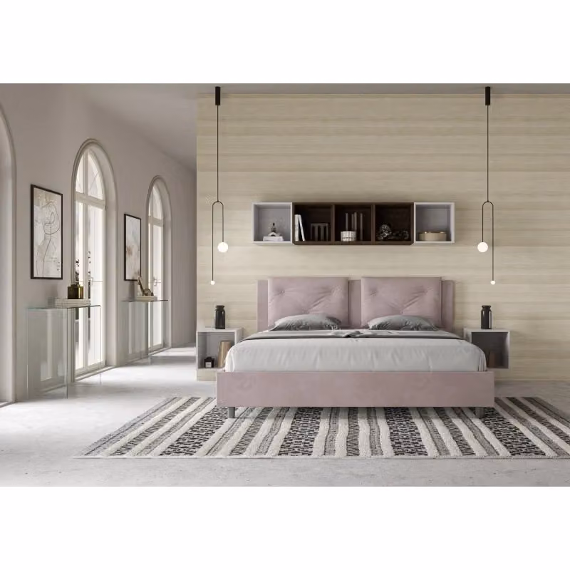 Letto matrimoniale imbottito Appia Ityhome con contenitore in microfibra colore glicine L: 170 cm, P: 190 cm, H: 110 cm – 2