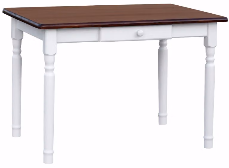 Tavolo bianco II con cassetto in legno di pino massiccio con piano in colore noce 130 x 70 cm