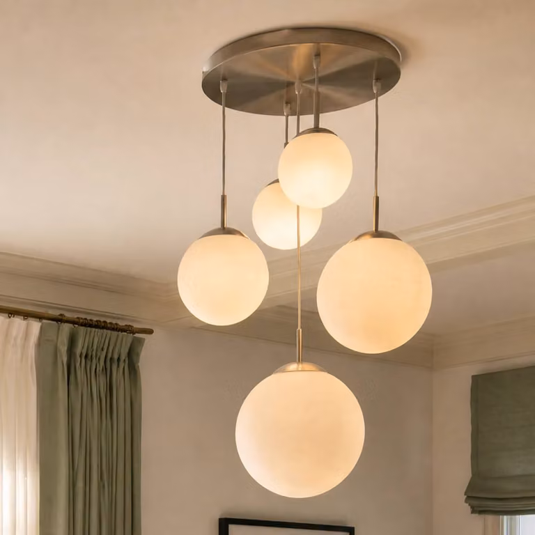Lampada a sospensione in vetro Heleska Lindby, dimmerabile, Alluminio / Grigio / Zincato, Soggiorno / Sala da pranzo, Metallo, Moderno, Lampada a sospensione