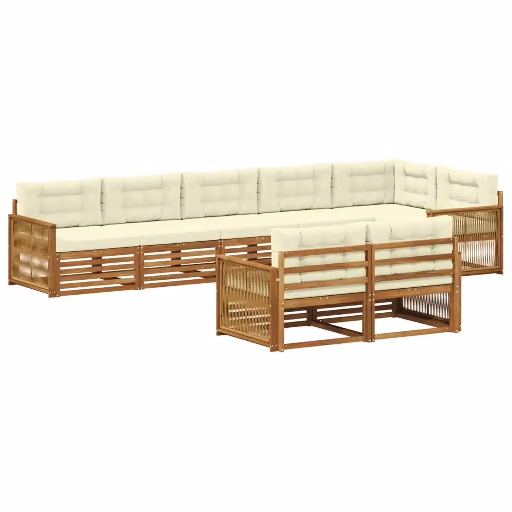 Set di divani da esterno a L vidaXL in legno di acacia con cuscini, beige e marrone – 2