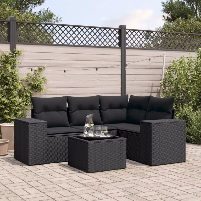 vidaXL Set Divani da Giardino a L 5 pz con Cuscini e Tavolino Nero