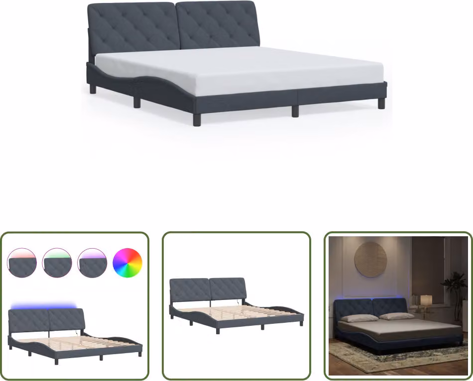 The Living Store Struttura letto con luci LED grigio scuro 180x200 cm in velluto