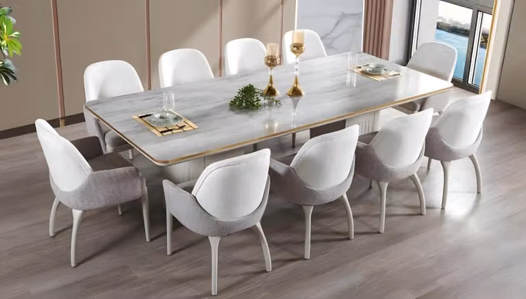 Luxuriöse Esszimmer Garnitur Holztisch Designer 4x Polsterstühle