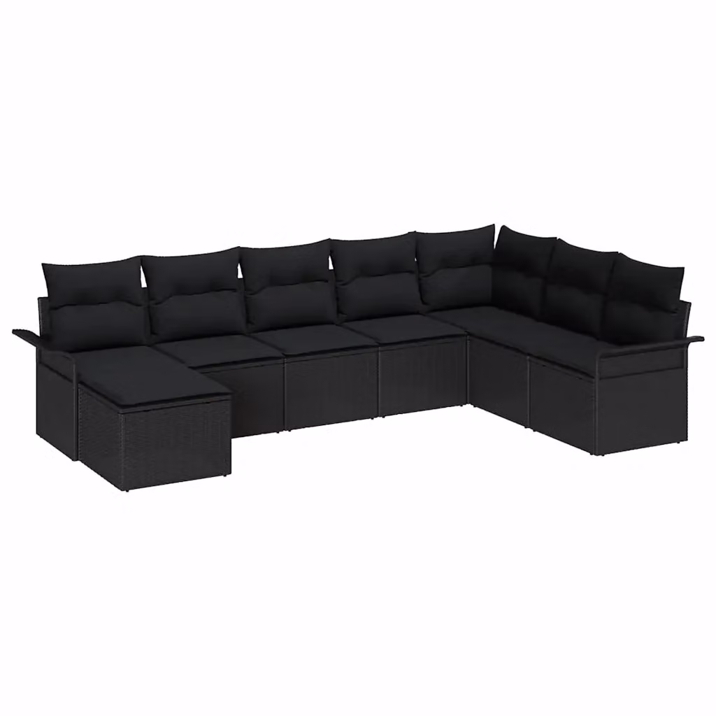 Set Divano da Giardino 8 Pezzi vidaXL Nero con Cuscini e Tavolino da Esterno in Polyrattan e Metallo – 2