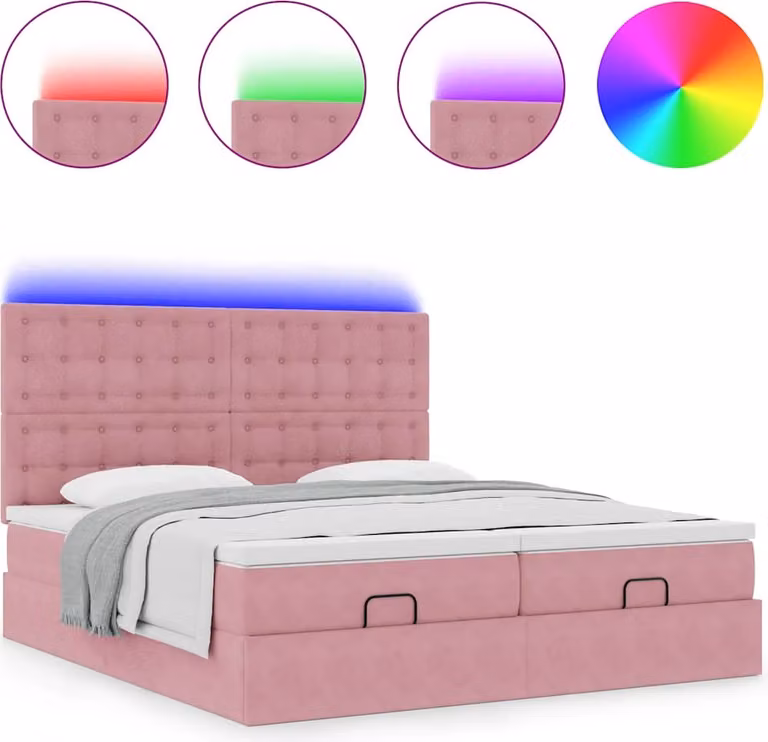Struttura Letto Pouf con Materassi Rosa 200x200 cm Velluto