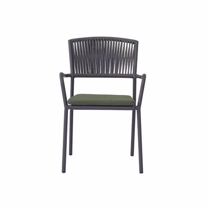 Sedia Modena Moia in alluminio antracite con corda verde, impilabile e con braccioli – 2