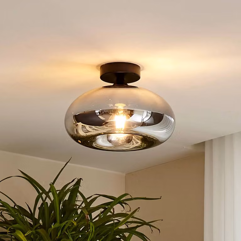 Plafoniera soffitto Zehra Lindby, dimmerabile, Nero, Corridoio, Vetro, Moderno, Plafoniera