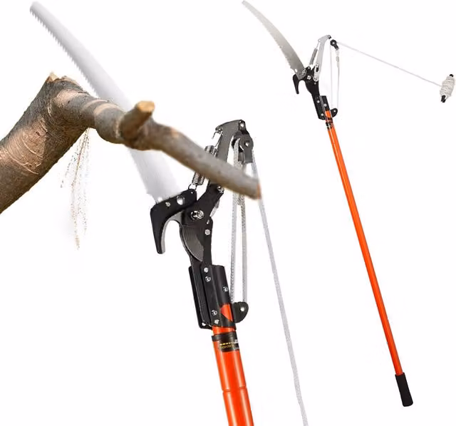 Svettatoio KOMBO arancione con asta telescopica da 2,4 m, sega in acciaio e corda in nylon