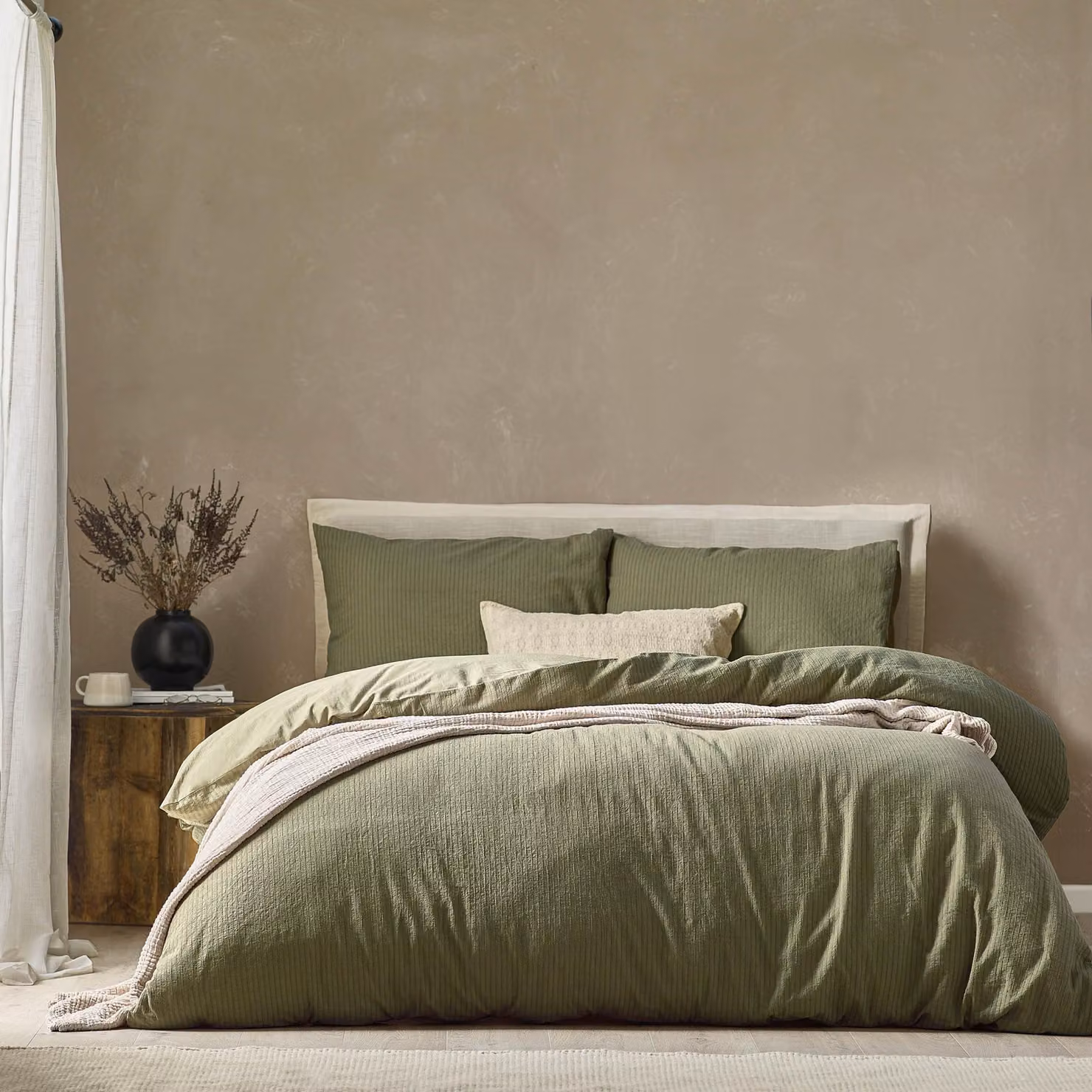 Omgoods - Set di lenzuola con copripiumino a righe "Malton", 100% cotone, colore verde foresta, per letto singolo