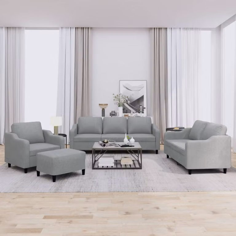 vidaXL Set di Divani 4 pz Moderno in Tessuto Grigio con Cuscini e Ottoman