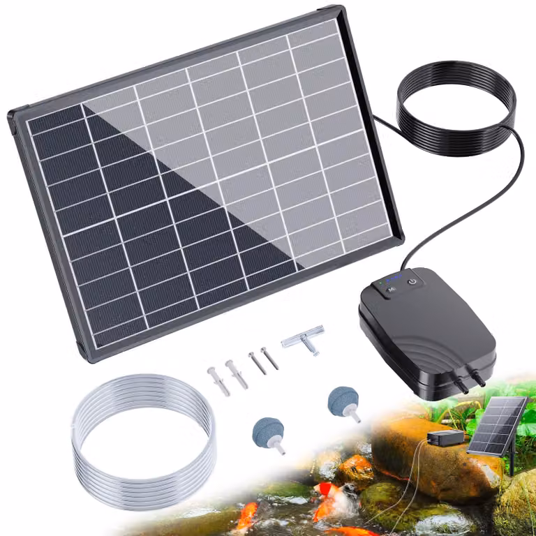 Aeratore solare per stagni - Potenza: 8 W - 3 modalità regolabili - Ideale per grandi stagni - Impermeabile - Adatto per uso esterno
