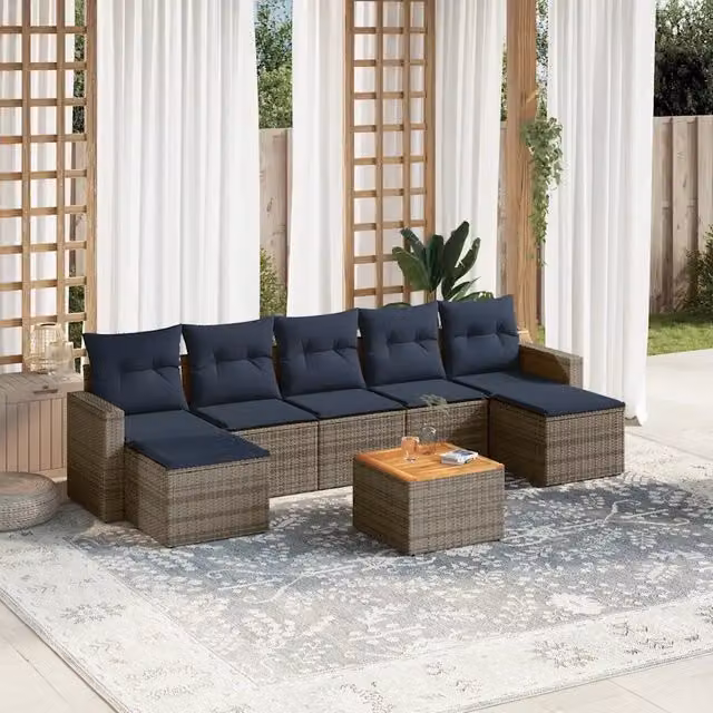 Set Divani da Giardino 8 pz con Cuscini Grigio in Polyrattan 3256586