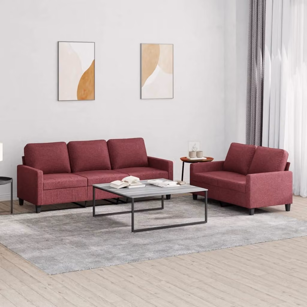 Maison Exclusive - Set divano a 2 posti con cuscini in tessuto bordeaux
