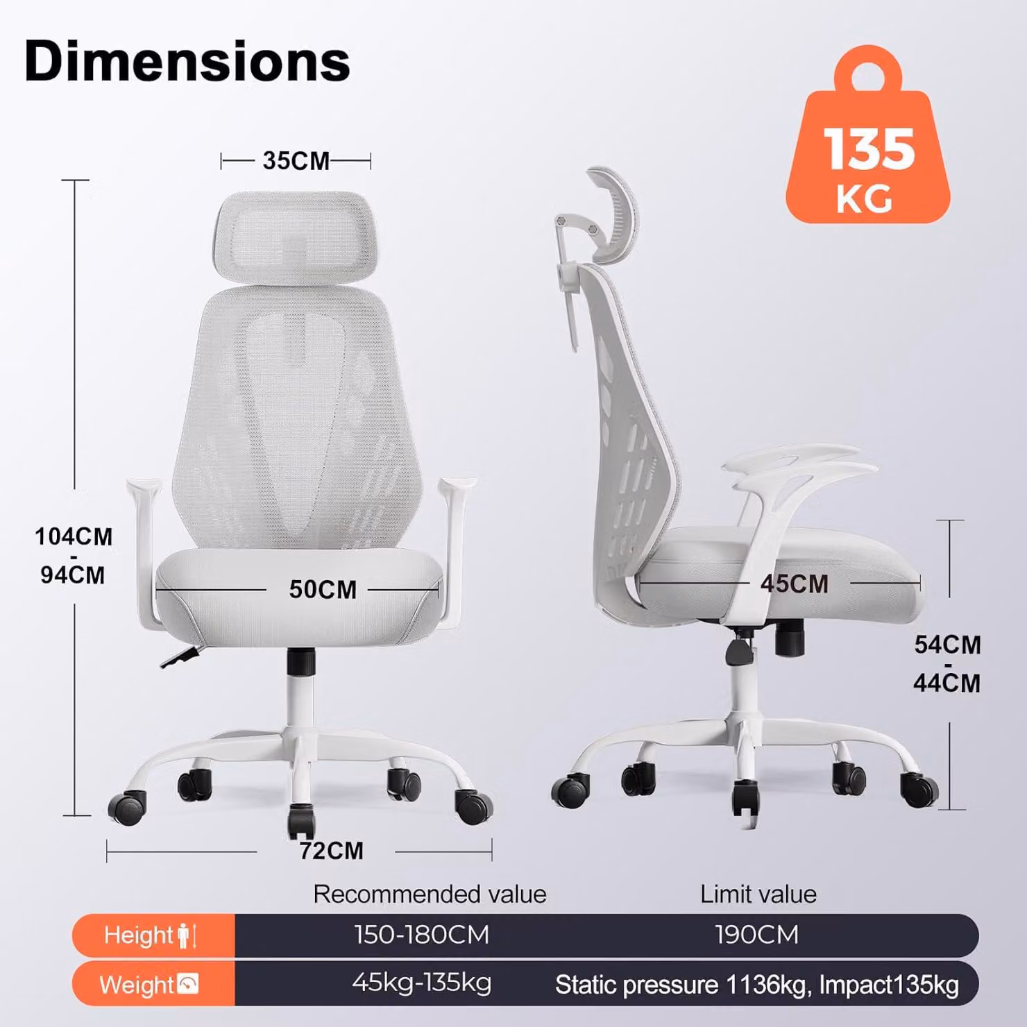 Sedia ergonomica da ufficio - Sedia da ufficio - Sedia da gaming - Sedia da ufficio con poggiatesta - Sedia da lavoro - Tessuto a rete traspirante