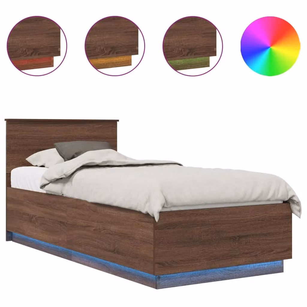 Struttura letto con strisce LED e porte USB vidaXL in legno Rovere Marrone L: 190 cm, P: 70 cm, H: 210 cm – 2