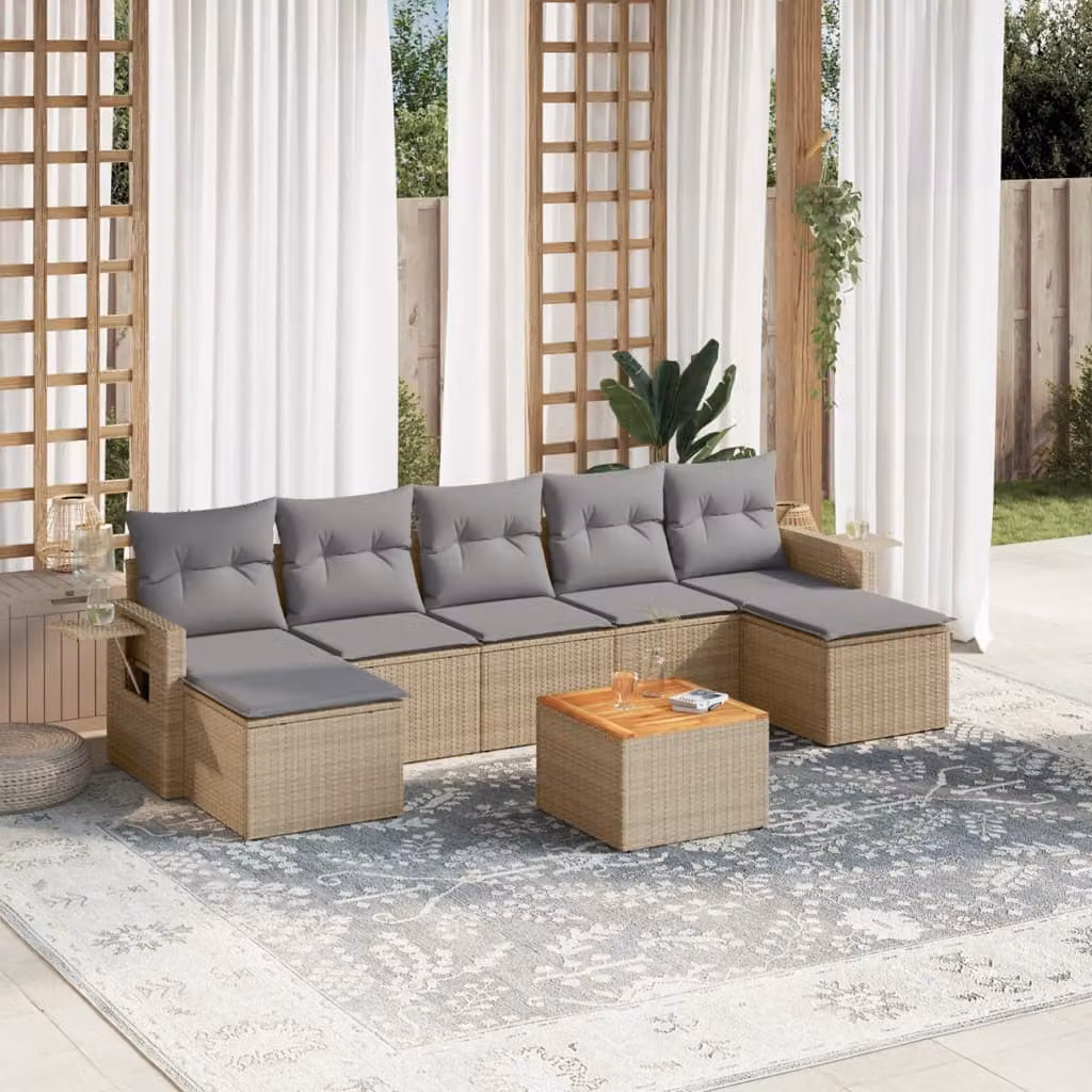 Set Divano da Giardino vidaXL 8 pz in Polyrattan con Cuscini Beige e Grigio per Terrazza e Giardino – 1