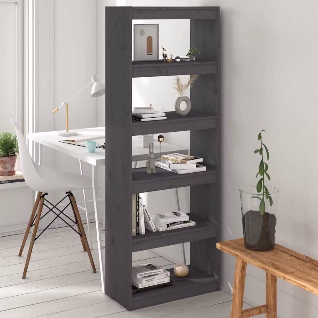 Libreria/Divisorio vidaXL in Massello di Pino Grigio L: 60 cm, P: 30 cm, H: 167,5 cm