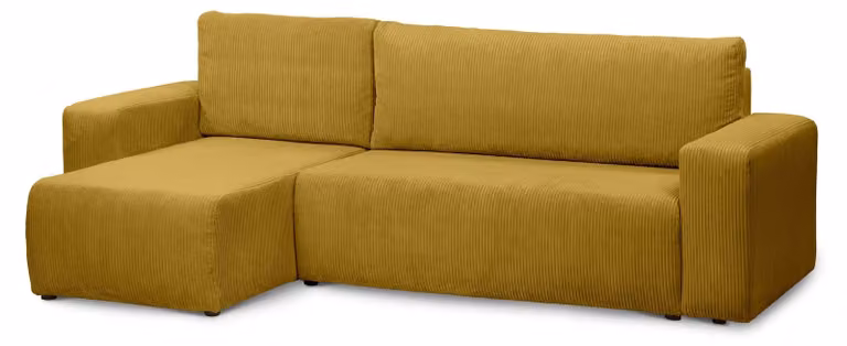 Divano a tre posti con funzione letto, modello Kingi, finitura noce miele