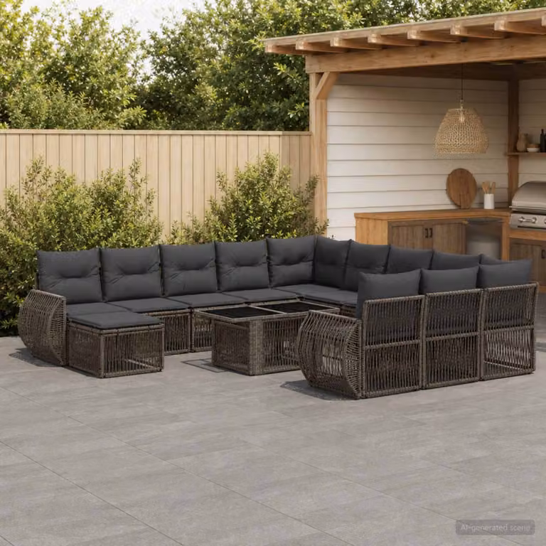 Set Divano da Giardino vidaXL 13 pz in Polyrattan Grigio e Antracite con Cuscini e Tavolino