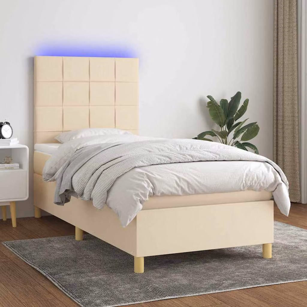 Letto a molle con materasso ibrido vidaXL con illuminazione LED e porta USB, colore beige e bianco, L 80 cm x P 200 cm