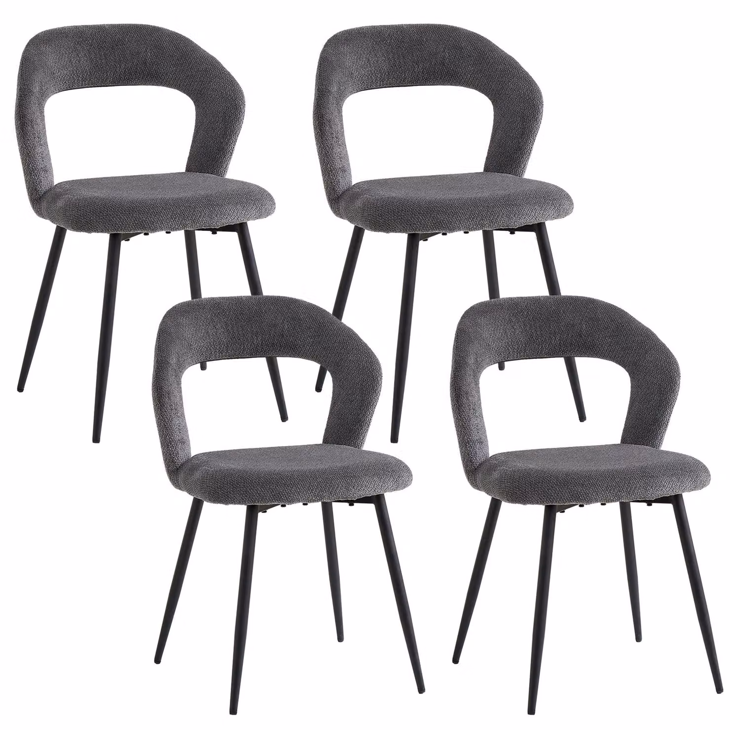 Sedie da pranzo - Set da 4 - Rivestimento in lino - Imbottite - Gambe in metallo - Stile moderno - Grigio