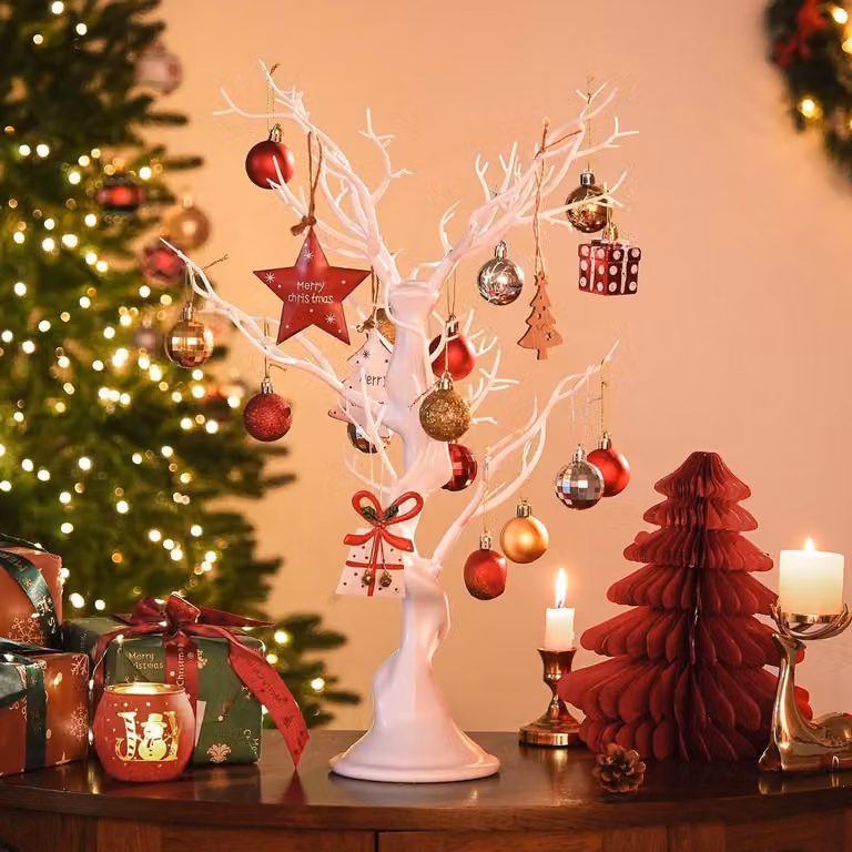 Albero decorativo artificiale, bianco, altezza 58 cm, ideale per le decorazioni natalizie