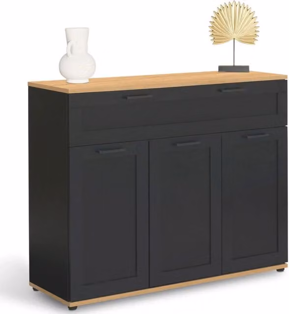 IDMarket Credenza VITO nera con piano in legno e 3 ante e 1 cassetto