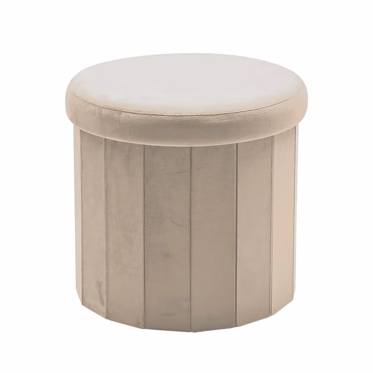 VESTIAMO CASA Pouf Contenitore in Velluto Beige, Forma Cilindrica, H 38 cm x Diametro 40 cm