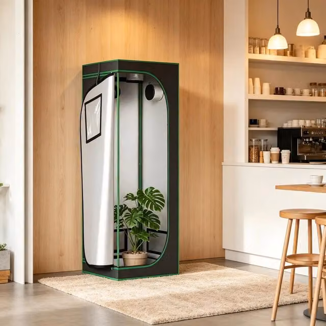 Serra a tunnel OKWISH in acciaio e tessuto oxford nero con finestre di osservazione e ventilazione regolabili L/P/H: 60 x 60 x 180 cm