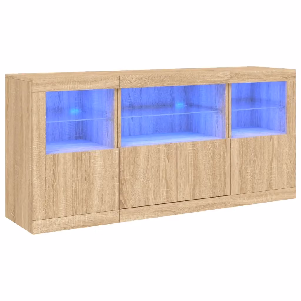 Credenza moderna vidaXL con luci LED in rovere sonoma, L: 142,5 cm, P: 37 cm, H: 67 cm – 2