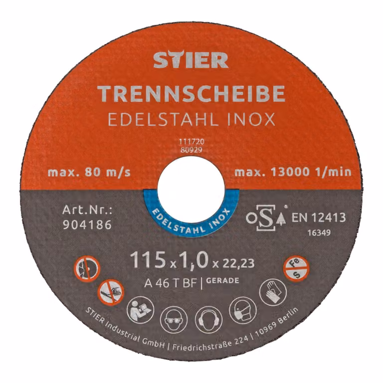 Disco da taglio STIER per acciaio inossidabile/INOX, metallo, acciaio, Ø disco flessibile: 115 x 1,0 x 22,23 mm, diritto, set da 25 pezzi, per smerigliatrice angolare