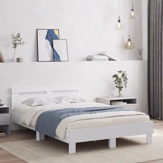 Giroletto con Testiera e LED-Struttura Letto con testiera Bianco 135x190 cm 546700